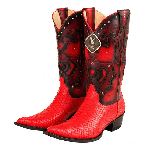 Men's King Exotic Boots Genuine Python 3x Toe Red (495vf5712)