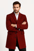 Men’s Red and Black Houndstooth Overcoat – Classic Wool Long Coat - Christmas Tartan Coat