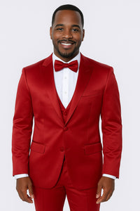 Burgundy Satin Tuxedo Set – 4-Piece Ensemble for Weddings & Proms