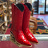 Red Ostrich Print Boots Pointy Toe Pointed Toe
