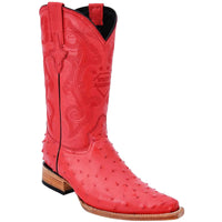 Red Ostrich Print Boots Pointy Toe Pointed Toe