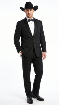 Mens 1 Button Western Cowboy Wedding Tuxedo Black