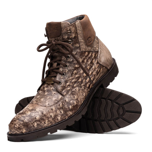 Marco Di Milano Renzo Stone Brown Ostrich Lace-Up Boots