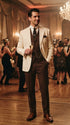 Great Gatsby 1920s Ivory Dinner Jacket with Brown Vest and Pants – Cream Off-White Collar Outfit