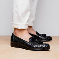 Zelli Riviera Woven Calfskin Tassel Loafers in Black