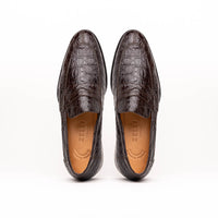 Zelli Roma Genuine Caiman Crocodile Penny Loafers in Nicotine
