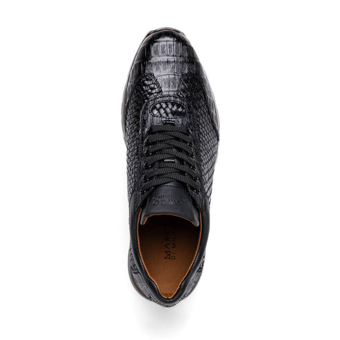 Marco Di Milano Roma Black Genuine Caiman Crocodile / Woven Leather Fashion Sneakers