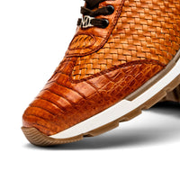 Marco Di Milano Roma Brandy Genuine Caiman Crocodile / Woven Leather Fashion Sneakers