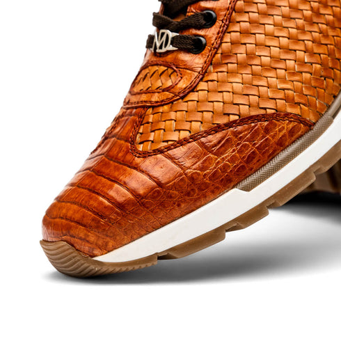Marco Di Milano Roma Brandy Genuine Caiman Crocodile / Woven Leather Fashion Sneakers