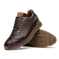 Marco Di Milano Roma Brown Genuine Caiman Crocodile / Woven Leather Fashion Sneakers