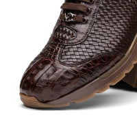 Marco Di Milano Roma Brown Genuine Caiman Crocodile / Woven Leather Fashion Sneakers
