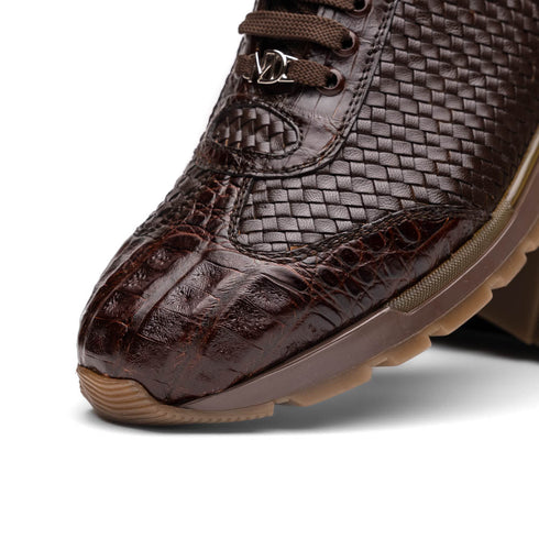 Marco Di Milano Roma Brown Genuine Caiman Crocodile / Woven Leather Fashion Sneakers