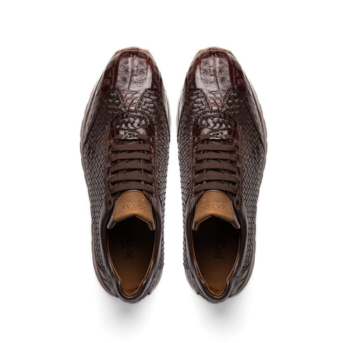 Marco Di Milano Roma Brown Genuine Caiman Crocodile / Woven Leather Fashion Sneakers
