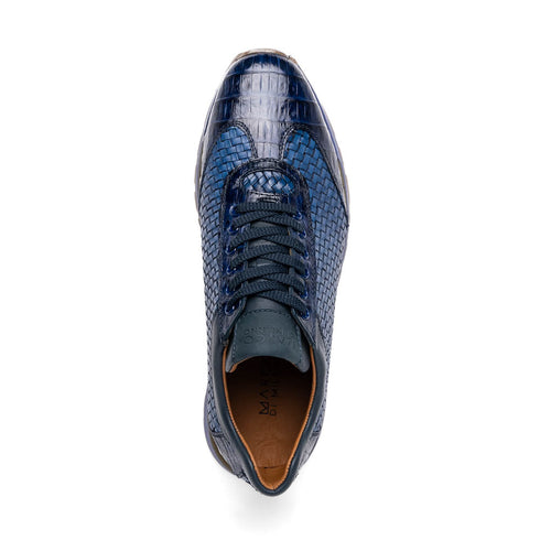 Marco Di Milano Roma Navy Genuine Caiman Crocodile / Woven Leather Fashion Sneakers