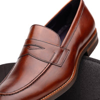 Zelli Roma Hand-Burnished Calfskin Penny Loafers in Cognac