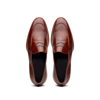 Zelli Roma Hand-Burnished Calfskin Penny Loafers in Cognac