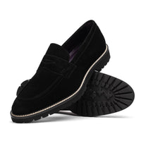 Zelli Roma Versatile Italian Suede Penny Loafers in Black