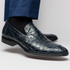 Zelli Roma Classic Penny Loafers in Genuine Caiman Crocodile Navy