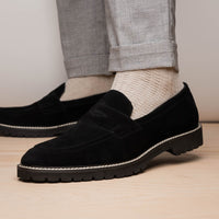 Zelli Roma Versatile Italian Suede Penny Loafers in Black