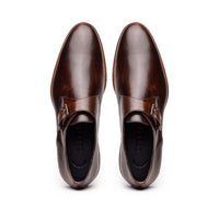 Zelli Roman Smooth Calfskin Monk Strap Dress Shoes in Chestnut