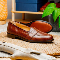 Zelli Rossi Genuine Teju Lizard Apron Toe Slip-On Loafer in Cognac
