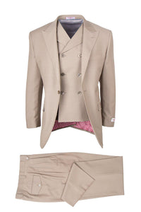 Tiglio Italian Suit - Real Wool Fabric Super 150's San Giovesse Tan, Wide Leg Suit & Vest in Color Tan