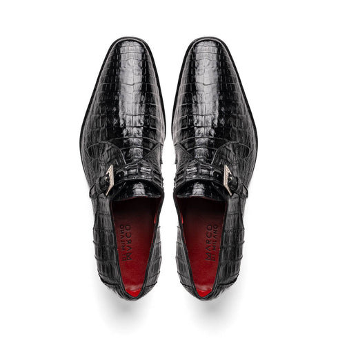 Marco Di Milano Rovigo Black Exotic Crocodile Skin Single Monk-strap Loafers