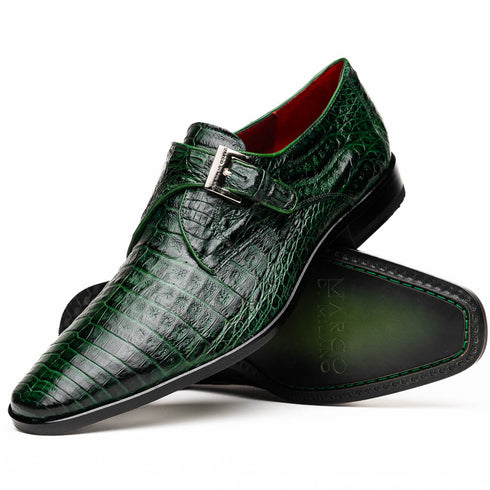 Marco Di Milano Rovigo Green Exotic Crocodile Skin Single Monk-strap Loafers