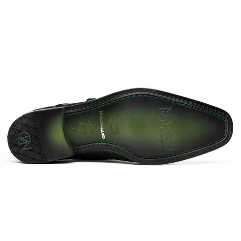 Marco Di Milano Rovigo Green Exotic Crocodile Skin Single Monk-strap Loafers
