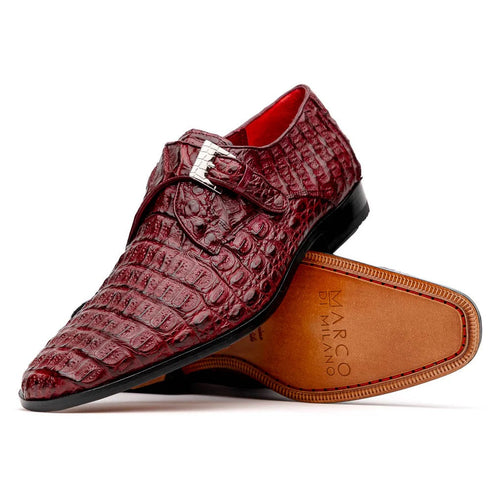 Marco Di Milano Luigi Wine Caiman Crocodile Monk Strap Dress Shoes