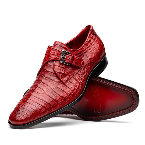 Marco Di Milano Rovigo Red Exotic Crocodile Skin Single Monk-strap Loafers