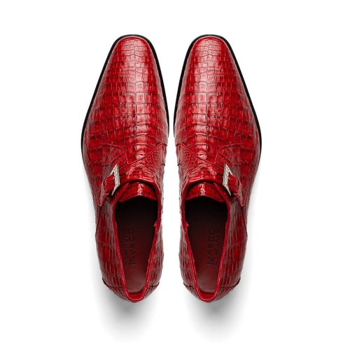 Marco Di Milano Rovigo Red Exotic Crocodile Skin Single Monk-strap Loafers