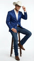 Men’s Shiny Royal Blue Cowboy Blazer – Western Style Satin Finish Blazer for Party, Country Events and Evening Wear