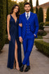 Men's Royal Blue Statement Ticket Pocket Peak Lapel Wool Double Breasted Vest Suit with Silver Buttons – Modern Fit