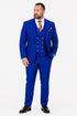 Men's Royal Blue Statement Ticket Pocket Peak Lapel Wool Double Breasted Vest Suit with Silver Buttons – Modern Fit