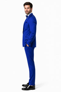 Mens Royal Blue Tuxedo - Men's Vested Satin Trim Shawl Wedding & Prom Royal Blue Tuxedo