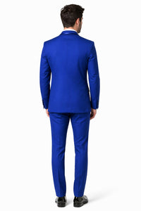 Mens Royal Blue Tuxedo - Men's Vested Satin Trim Shawl Wedding & Prom Royal Blue Tuxedo
