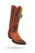 Men's King Exotic Snip Toe Sharkskin Boots Handcrafted Burnished Cognac (494RD0903)