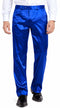 Mens Shiny Stretch Pants Solid Color Slim Fit Sateen Flashy Metallic Slacks in Color "Royal Blue"