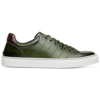 Zelli Russo Burnished Calfskin and Crocodile Luxury Sneakers in Olive