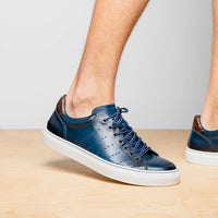 Zelli Russo Navy Calfskin and Crocodile Luxury Fashion Sneakers