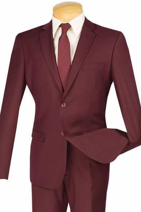 Vintage Burgundy 2 Pieces Solid Color Flax Slim Fit Men's Suits main image 1