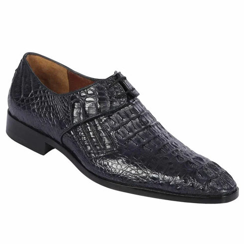 Mens Navy Crocodile and Calfskin Leather Slip-On Dress Loafers
