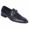 Men’s Navy Genuine Crocodile and Calfskin Leather Slip-On Dress Shoes