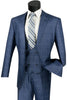 Mens Classic Fit Low Cut Vest Glen Plaid Suit in Blue