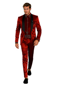 Sateen Fabric Suit - Shiny Tuxedo - Prom Suit - Groom Tuxedos - Red