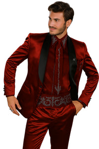 Sateen Fabric Suit - Shiny Tuxedo - Prom Suit - Groom Tuxedos - Red