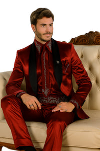 Sateen Fabric Suit - Shiny Tuxedo - Prom Suit - Groom Tuxedos - Red