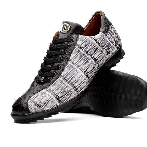 Marco Di Milano Saulo Newspaper Exotic Ostrich and Alligator Casual Sneakers