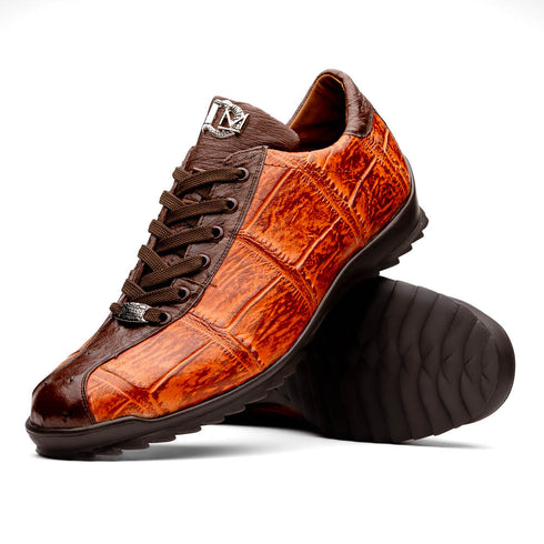 Marco Di Milano Saulo Brandy/Brown Exotic Ostrich and Alligator Casual Sneakers